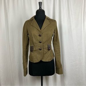 Free People army green blazer with leather details - size 6